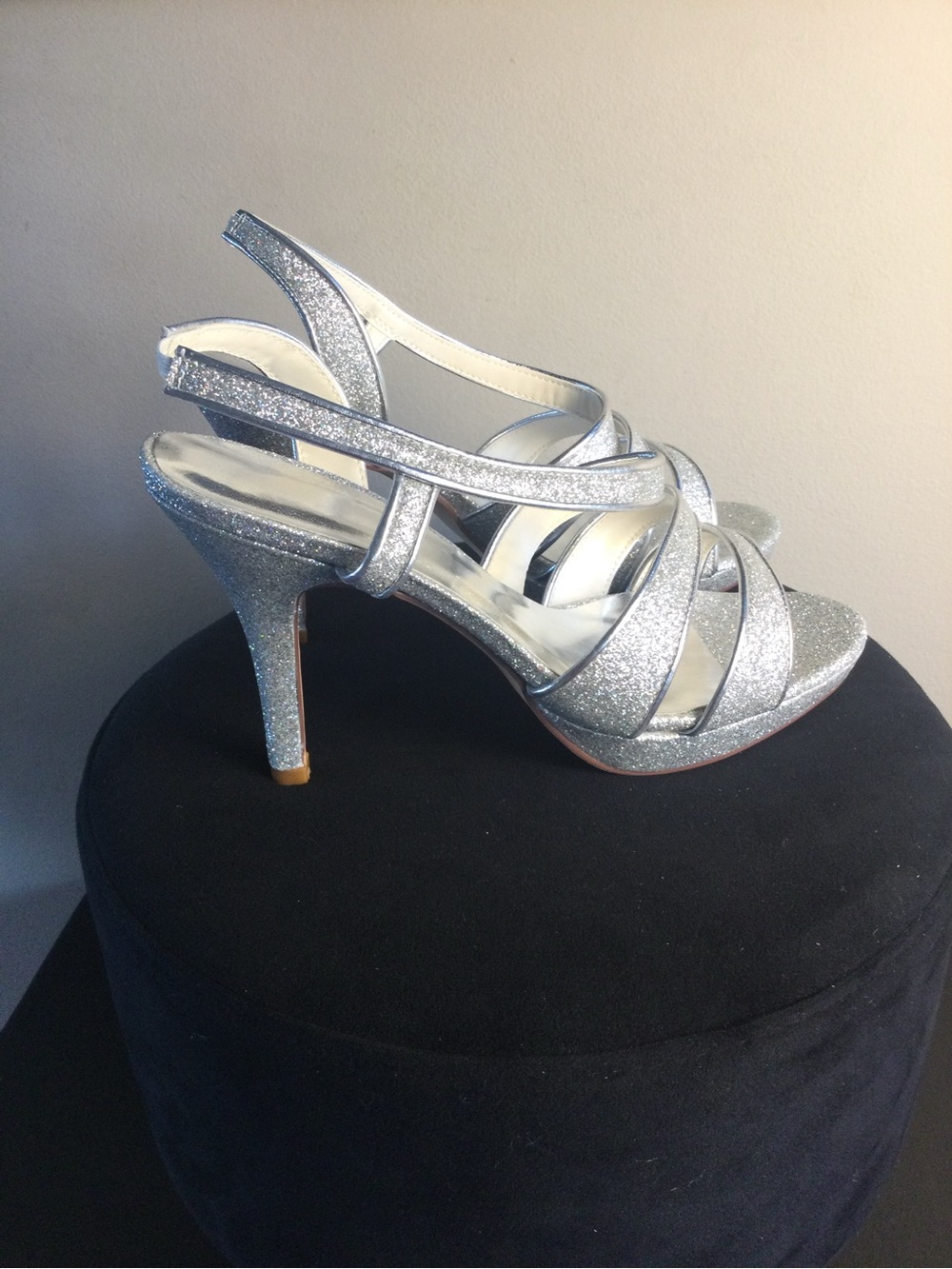 Silver Glitter Strappy Slingback High Heels